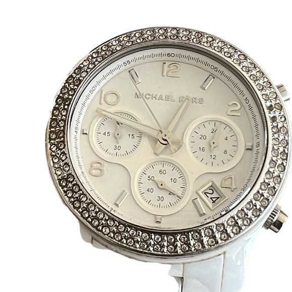 MICHAEL KORS ceramic case and bracelet, rhinestone Bezold face, watch White - Picture 7 of 8